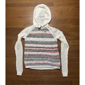 Hollister Y2K Chunky Knit Sweater Hooded Pullover  Women Size XS Striped NEW‎